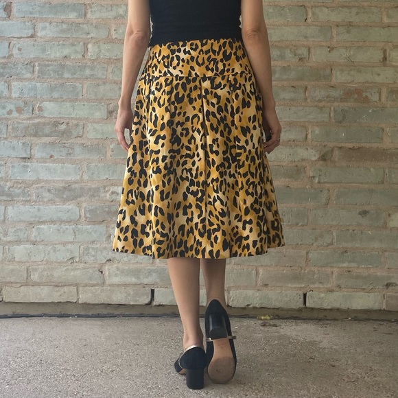 St. John Skirt Leopard Print Pleated Drop Waist Orange Black Cotton Silk Midi - Picture 4 of 16